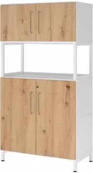 Hammerbacher FlexWall Kombischrank 4OH (1OH offen) mit Sockel, Wei&szlig;/Asteiche (VFW48K5RUWRBS)
