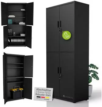 Juskys Aktenschrank Metall, abschlie&szlig;bar, 3 Einlegeb&ouml;den, 180x80x40cm, Schwarz