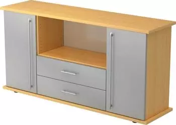 Hammerbacher Sideboard SBTS 2 T&uuml;ren, 2 Sch&uuml;be, Relinggriff, Buche/Silber, 166x45x84cm (VSBTS/6/S/RE)