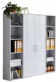 Mid.you Office Edition SW Set 3 Aktenschrank 12 F&auml;cher 173x186x33cm Grau/Wei&szlig; Hochglanz (001067007805)