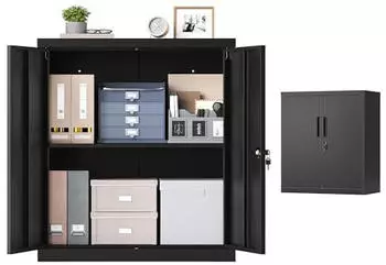 Songmics Aktenschrank Stahl 2 Türen abschließbar 80x40x90cm Mattschwarz (OMC019BD01)