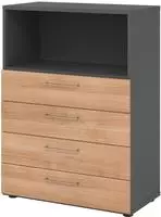 Hammerbacher-Regal 3OH, 4 Sch&uuml;be, BS Graphit/Nussbaum-V938S4/G/N/BS