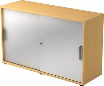 Hammerbacher Schiebet&uuml;renschrank 2OH 120x40x74,8cm Buche/Silber Streifengriff (V1752S/6/S/SG)