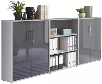 Mid.you Office Edition SW Set 9 Aktenschrank 6 F&auml;cher, Grau/Anthrazit Hochglanz, 253.2x113.6x33cm (001067008106)