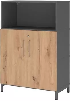 Hammerbacher FlexWall FW38T2 Fl&uuml;gelt&uuml;renschrank 3OH mit Sockel, Graphit/Asteiche (VFW38T2KUGRBS)