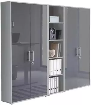 BMG Office Edition Set 10 Aktenschrank grau/anthrazit hochglanz, 12 F&auml;cher, 212,9x185,6x33cm