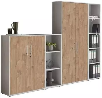 Mid.you Office Edition Aktenschrank Set 4, 12 F&auml;cher, 257x186x33cm, grau/eichefarben (001067007910)