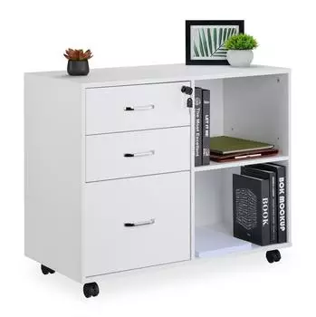 Relaxdays Rollcontainer mit Schubladen und Ablage, abschlie&szlig;bar, 80x40x66cm (10051089_49)
