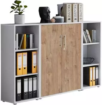 Mid.you Office Edition SW Set 2 Aktenschrank, grau/eichefarben, 6 F&auml;cher, 173x114x33cm (001067007702)