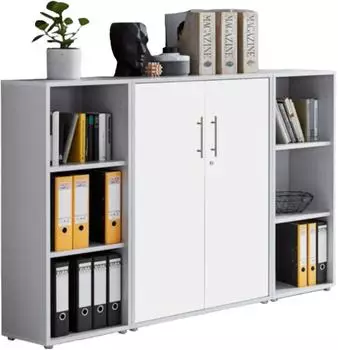 BMG Office Edition Set 2 B&uuml;roschrank-Set, grau/wei&szlig; matt, 173x114x33cm, abschlie&szlig;bar
