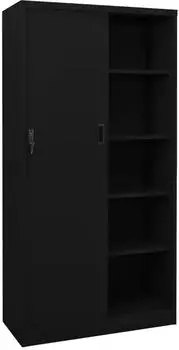 vidaXL B&uuml;roschrank mit Schiebet&uuml;r Stahl Schwarz 90x40x180cm (335960)