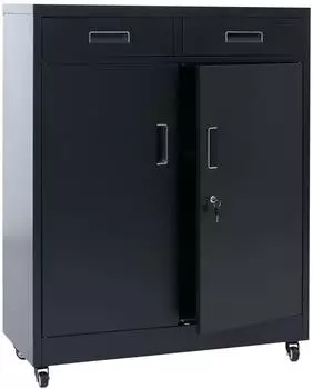 MCW Aktenschrank O89 mit Rollen, T&uuml;ren & Schubladen, abschlie&szlig;bar, Metall, 116x90x40cm, schwarz (100450)