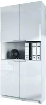 Vladon Logan V2 Aktenschrank 5 Fächer 4 Türen Weiß Hochglanz, 82x184x37cm (800000584595)
