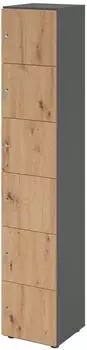 Hammerbacher Schließfachschrank 6 Fächer, 6OH, 40x42x215,6cm, Graphit/Asteiche (V264L6/G/R/DS)