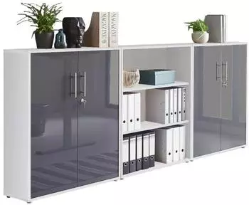 BMG Office Edition Aktenschrank Set 9, Holzwerkstoff, Wei&szlig;/Anthrazit Hochglanz, 6 F&auml;cher, 253.2x113.6x33cm