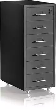 Relaxdays Rollcontainer 6 Schubladen abschließbar, Metall, schwarz, 69x28x41cm (10053472_46)