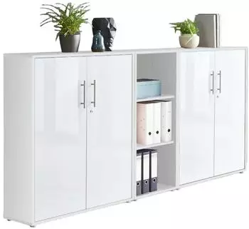 BMG Office Edition Set 8 Aktenschrank 6 Fächer, weiß/weiß Hochglanz, abschließbar (212,9x113,6x33 cm)