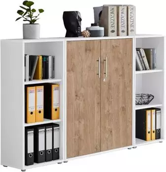 Mid.you Office Edition SW Set 2 Aktenschrank, Weiß/Eichefarben, 6 Fächer, 173x114x33cm (001067007701)