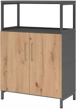 Hammerbacher FlexWall Regal mit Türen 3OH 1 offen Sockel graphit/Asteiche (VFW38T2RUGRBS)