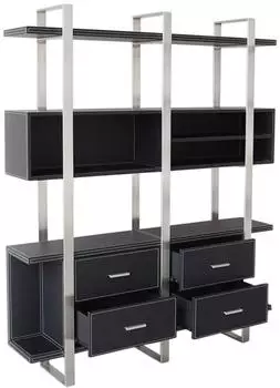 Jet-Line Brindisi Aktenschrank Kunstleder Schwarz, Edelstahl, 150x180x32cm (12070)
