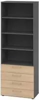 Hammerbacher-Regal 6OH, 4 Sch&uuml;be, BS Graphit/Eiche-V968S4/G/E/BS