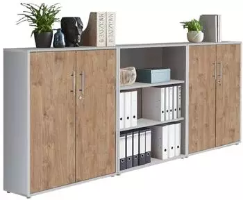 Mid.you Office Edition SW Set 9 Aktenschrank 6 F&auml;cher Grau/Eiche 253x114x33cm (001067008110)