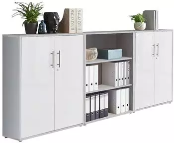 BMG Office Edition Set 9 Schrankwand, grau/wei&szlig;, Holzwerkstoff, 253,2x113,6x33cm (Set 9)