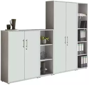 BMG Office Edition Set 4 Schrankwand, grau/wei&szlig;, Holzwerkstoff, 257x186x33cm, abschlie&szlig;bar