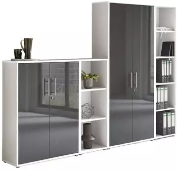 BMG Office Edition Aktenschrank Set 4, 12 F&auml;cher, wei&szlig;/anthrazit Hochglanz, abschlie&szlig;bar (257x186x33 cm)