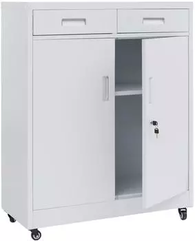 MCW Aktenschrank O89 mit Rollen, Türen & Schubladen, abschließbar, Metall, 116x90x40cm, weiß (MCW-O89)