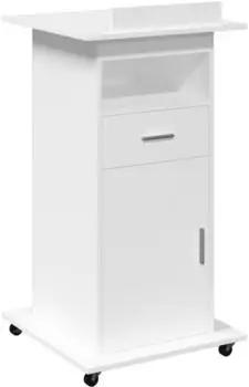 vidaXL Rednerpult mit Rollen & Schublade, weiß, 55x55x107cm (848024)