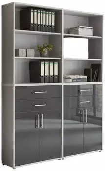 BMG Office Edition Set 20 Regalwand grau/anthrazit hochglanz, Holzwerkstoff, 168,8x227,2x33cm