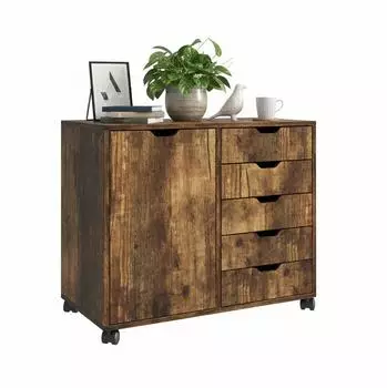 Relaxdays Rollcontainer mit Schubladen & F&auml;chern, braun (78x40x65cm)