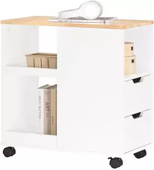 SoBuy Druckertisch mit Rollen und Schubladen, 60x30x60cm (FBT130-WN)