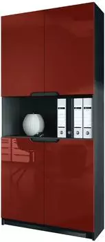 Vladon Logan V2 Aktenschrank schwarz matt/bordeaux hochglanz, Soft-Close, 82x185x37cm