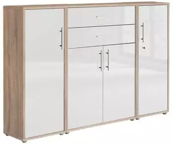 BMG Office Edition Aktenschrank Set 16, Sonoma Eiche/Wei&szlig; Hochglanz, 5 F&auml;cher, 172,6x113,6x33cm (001067008405)