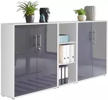 BMG Office Edition SW Set 8 Aktenschrank weiß/anthrazit hochglanz, 6 Fächer, 213x114x33cm