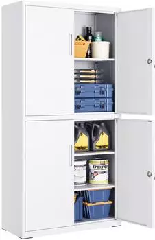 Songmics Mehrzweckschrank Stahl 5 Ebenen 4 Türen, 40x80x180cm