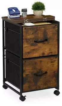 Relaxdays Rollcontainer 2 Schubladen mit Hängeregister, Industrial-Design, 68x40x40cm, braun/schwarz (10051049)