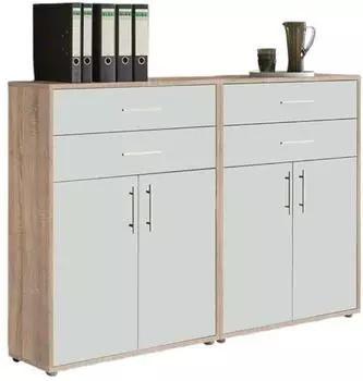 Mid.you Office Edition SW Set 17 Aktenschrank, weiß/eichefarben, 2 Fächer, 4 Schubladen, 168,8x113,6x33cm (001067008502)