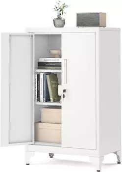 Songmics Mehrzweckschrank mit 2 Türen, abschließbar, Stahl, matteweiß (60cm)