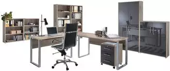BMG Office Edition Set 6 Büromöbel-Set 8-tlg., Eiche Sonoma/Anthrazit Hochglanz (VKE.EditionSet6Eicheanth)