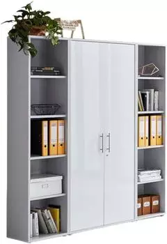 moebel-dich-auf Aktenschrank TABOR 3, abschlie&szlig;bar, lichtgrau/wei&szlig; Hochglanz (VKE.TSW3LW)