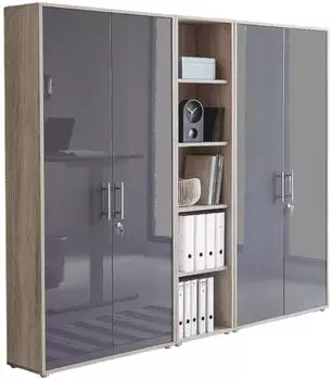 BMG Office Edition SW Set 10 Regalwand, Sonoma Eiche/Anthrazit Hochglanz, 212,9x185,6x33cm (Set 10)