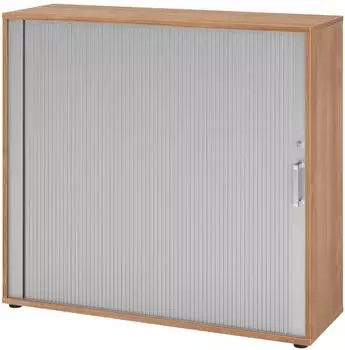 bümö Rollladenschrank Office 3 Ordnerhöhen, Nussbaum/silber (BU-1733S-N-S-CE)
