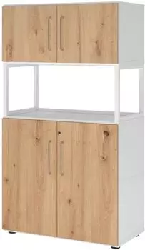 bümö flexi Aktenschrank mit Regal, abschließbar, weiß/Asteiche (BU-FW48K5RG-W-R-BS)