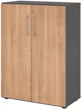 bümö Smart Aktenschrank 3 Ordnerhöhen, Graphit/Nussbaum (BU-938T3-G-N-BS)
