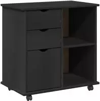 Vidaxl Rolling Cabinet 63.5 X 39 X 65.5 Cm Solid Pine Wood Black