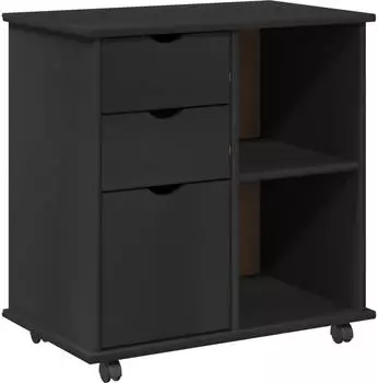 vidaXL Rollschrank auf Rollen, Kiefer massiv, schwarz, 63,5x39x65,5cm (42028383)