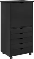 Vidaxl Rolling Cabinet 53 X 39 X 103 Cm Solid Pine Wood Black